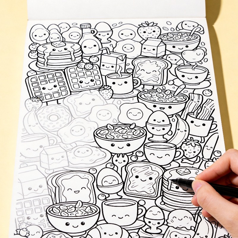 Food And Snacks Coloring Book Bold And Easy - كتاب تلوين يدوي الصنع للبالغين لتخفيف